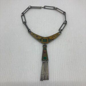 Vtg 1970s DLH DEPOSE modernist enamel egyptian revival necklace